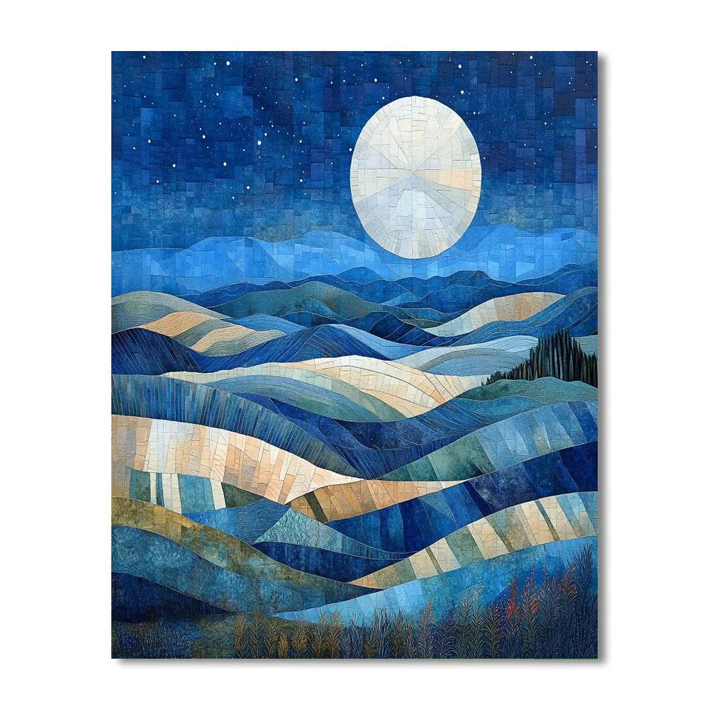 Pablo Picasso Inspired Cubist Moonlit Terraced Hillscape paint by number