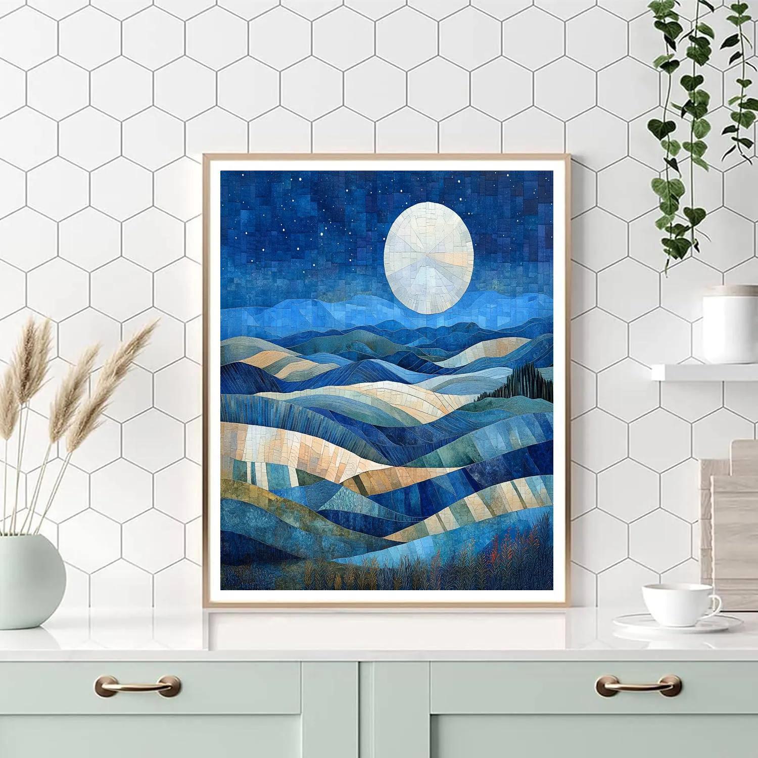 Pablo Picasso Inspired Cubist Moonlit Terraced Hillscape paint by number