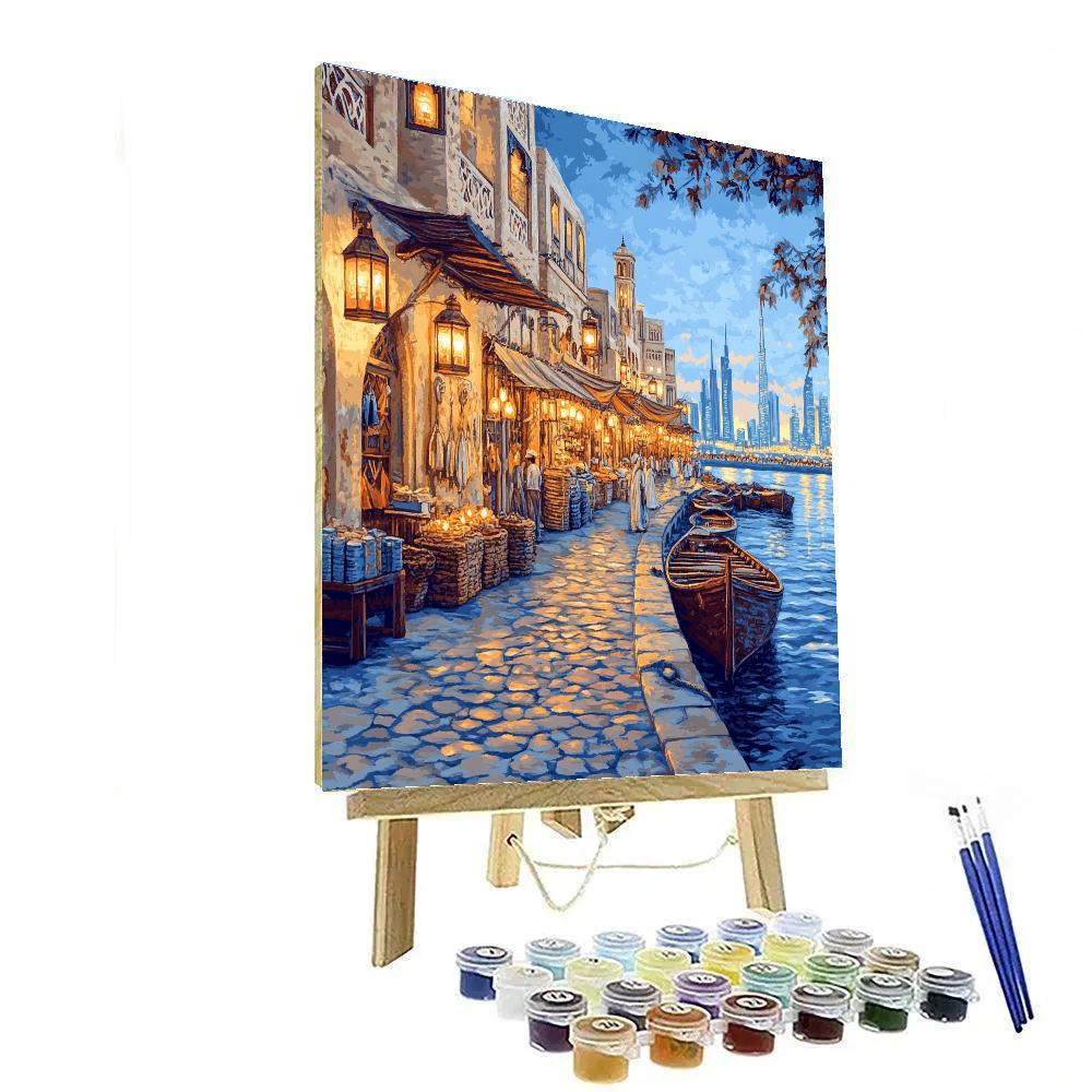 Desert Dusk At Al Seef Creekside Walk Dubai United Arab Emirates Painting by numbers kit