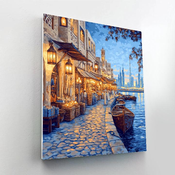 Desert Dusk At Al Seef Creekside Walk Dubai United Arab Emirates Painting by numbers kit