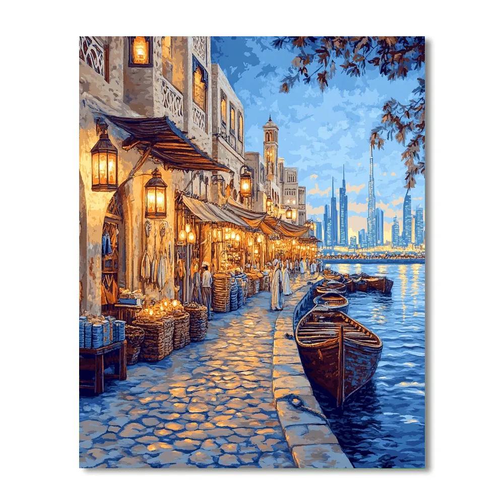 Desert Dusk At Al Seef Creekside Walk Dubai United Arab Emirates Painting by numbers kit