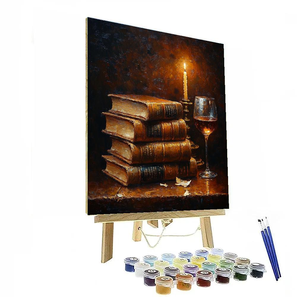 Rembrandt Inspired Candlelit Library Still Life Paint by numbers art