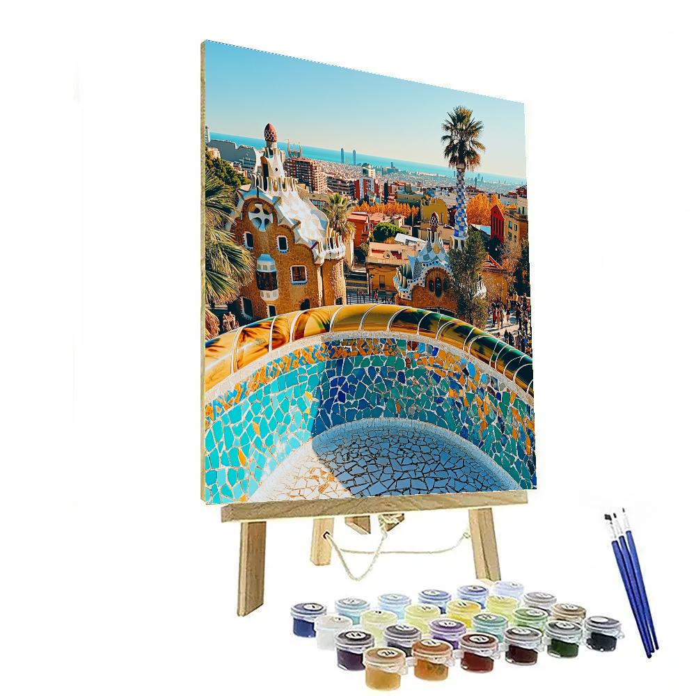 Sunlit Steps Of Park Guell Terrace Barcelona Spain DIY paint by numbers