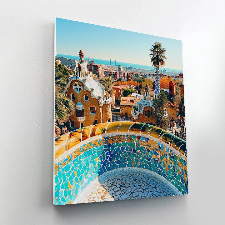 Sunlit Steps Of Park Guell Terrace Barcelona Spain DIY paint by numbers