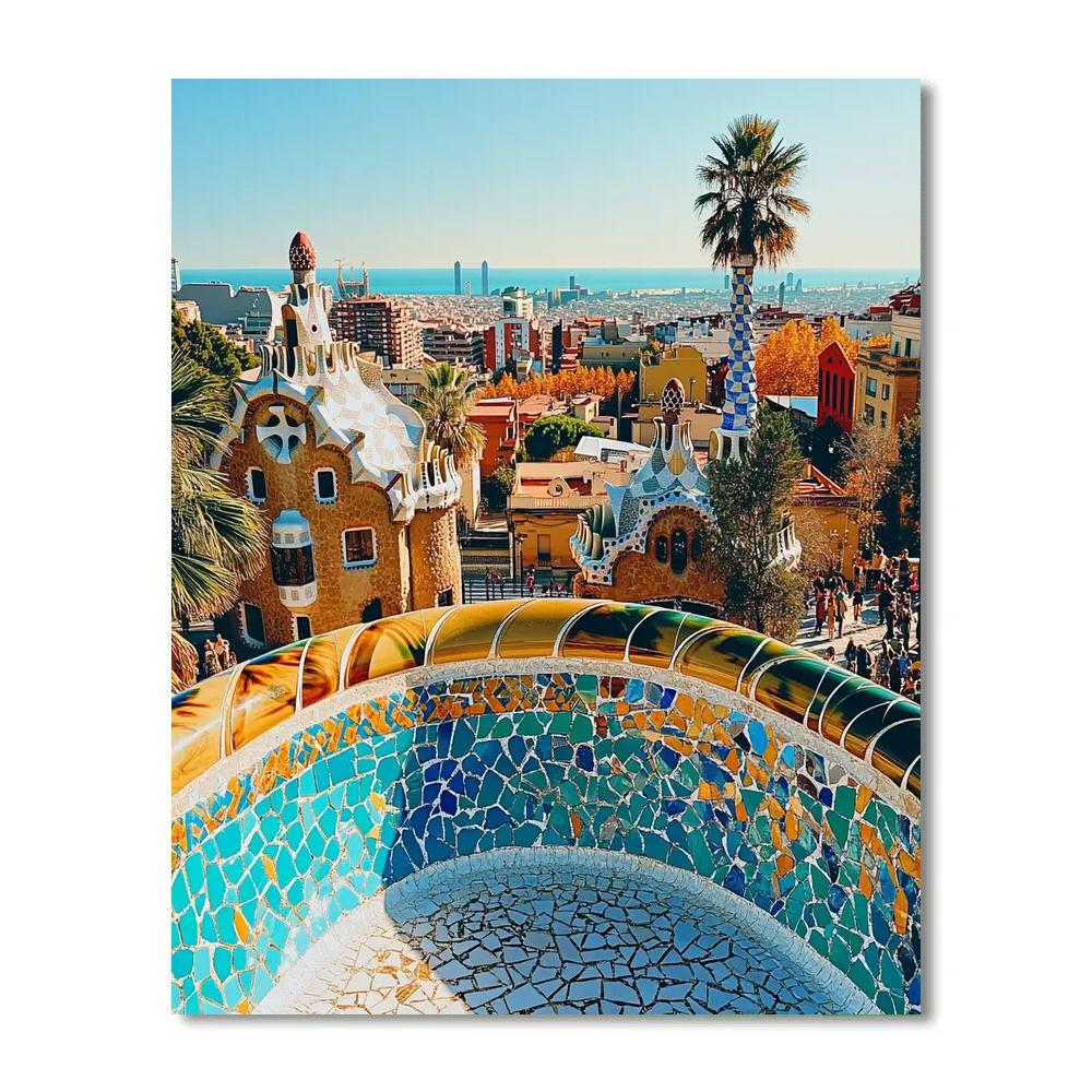 Sunlit Steps Of Park Guell Terrace Barcelona Spain DIY paint by numbers