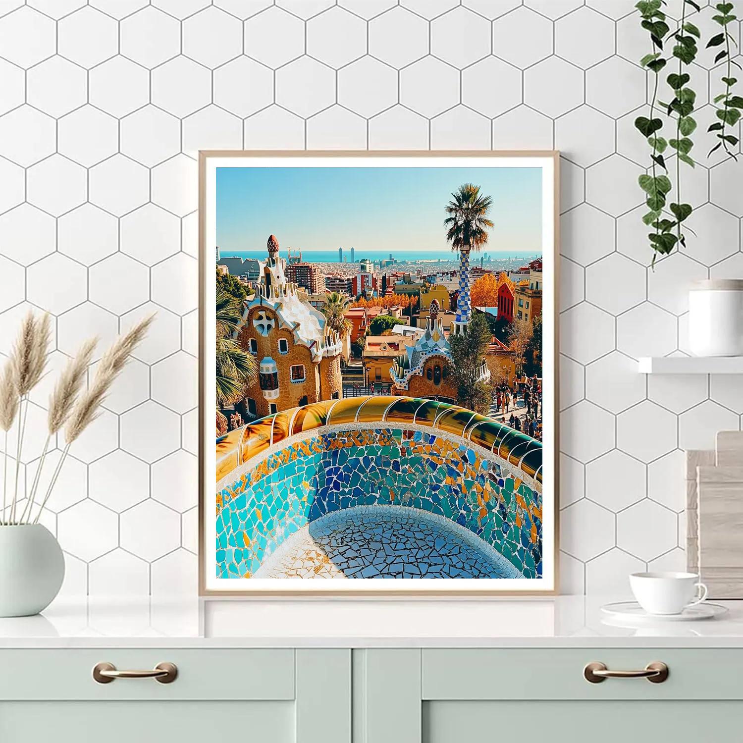 Sunlit Steps Of Park Guell Terrace Barcelona Spain DIY paint by numbers