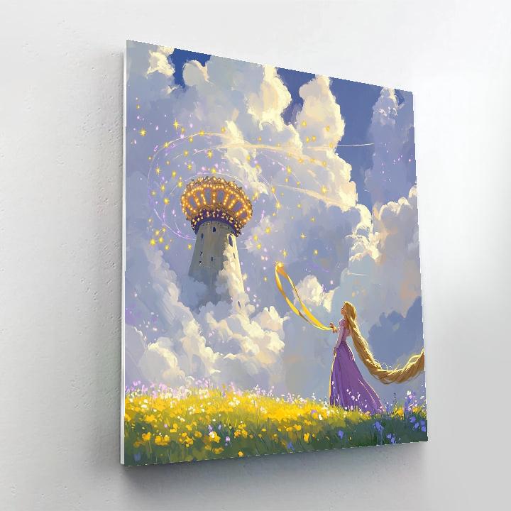 Rapunzel Tower Cloud Carousel Disney Inspired Number painting