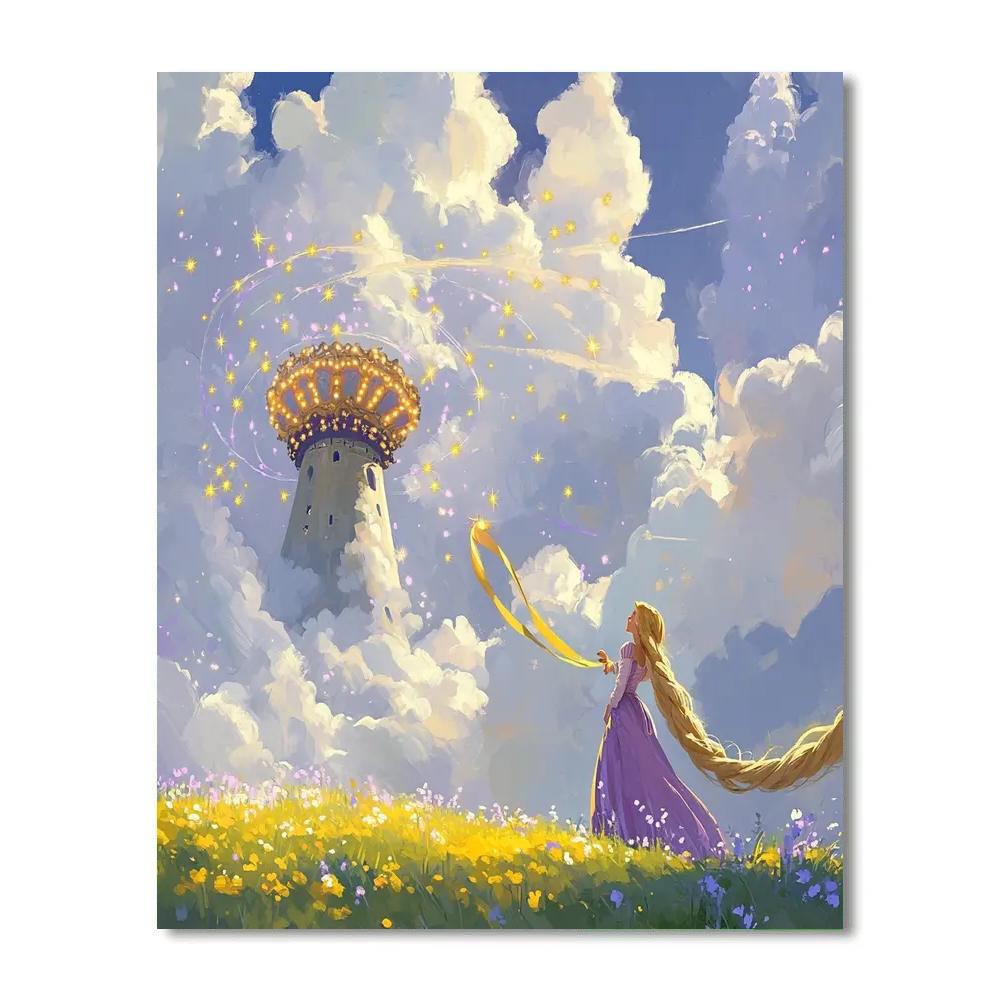 Rapunzel Tower Cloud Carousel Disney Inspired Number painting