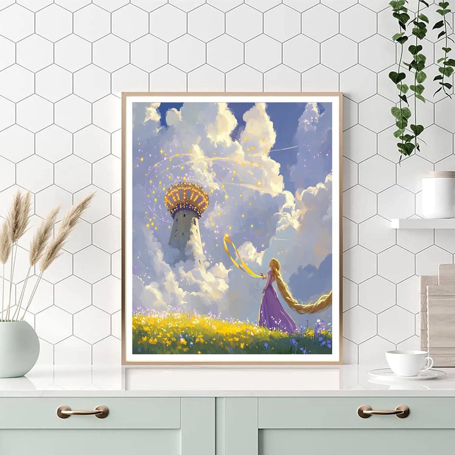 Rapunzel Tower Cloud Carousel Disney Inspired Number painting