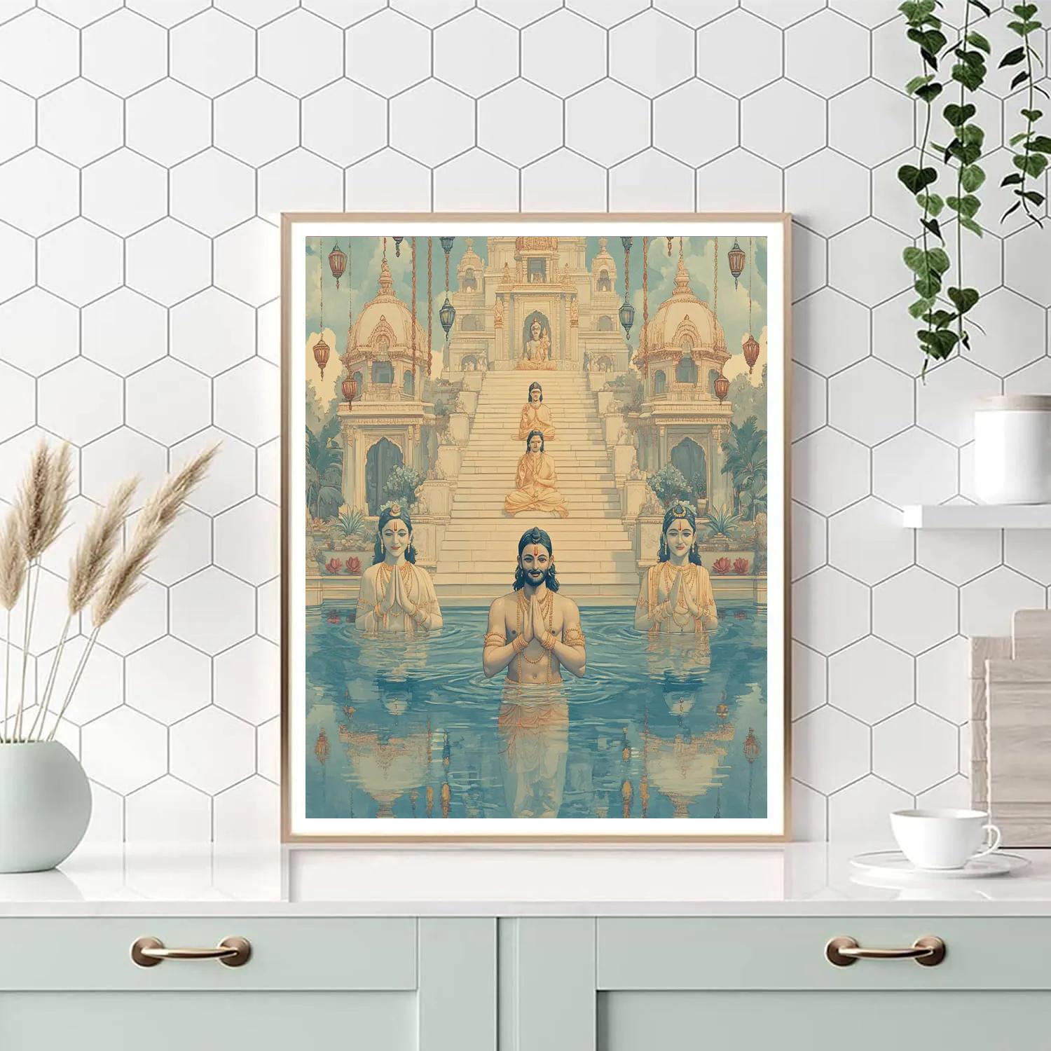 River Temple With Brahma In Quiet Reflection Paint by numbers kits