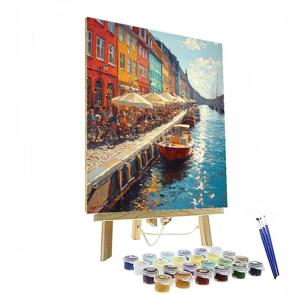 Canal Side Cafes On Nyhavn Copenhagen Denmark Painting by numbers kit