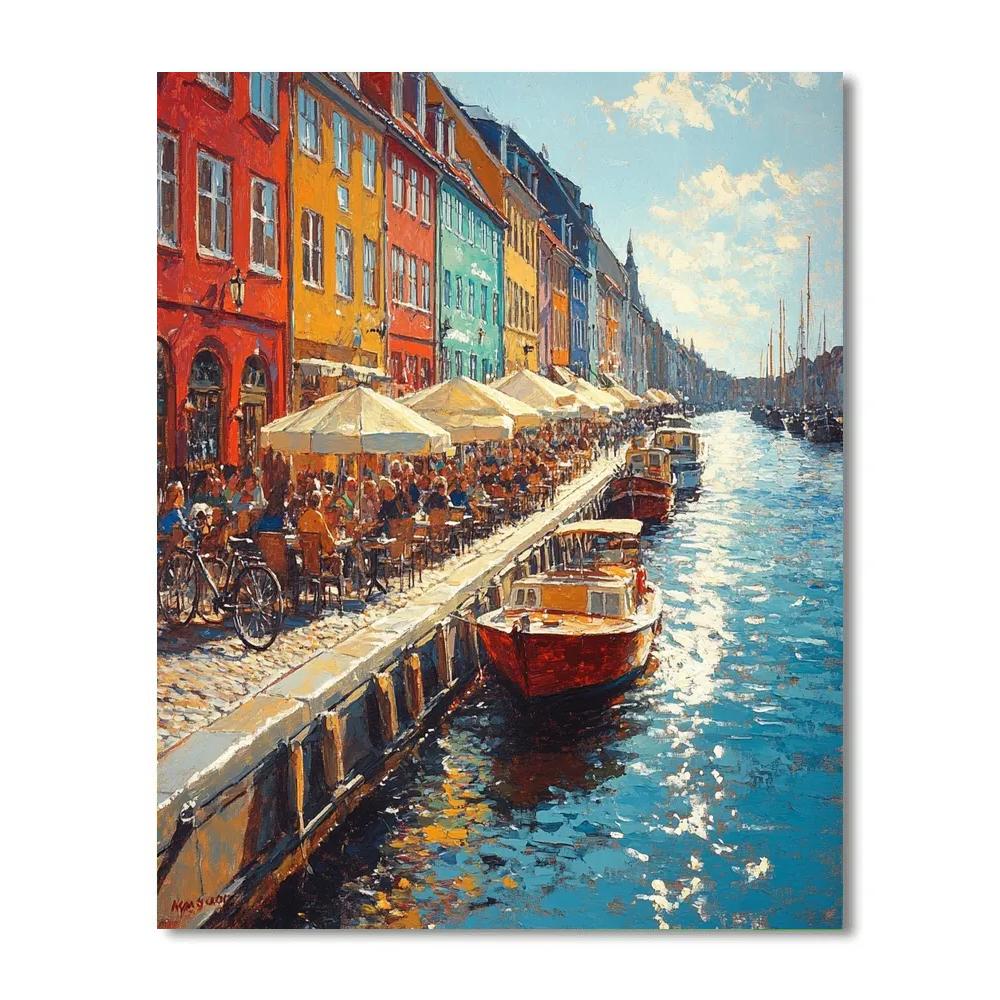 Canal Side Cafes On Nyhavn Copenhagen Denmark Painting by numbers kit