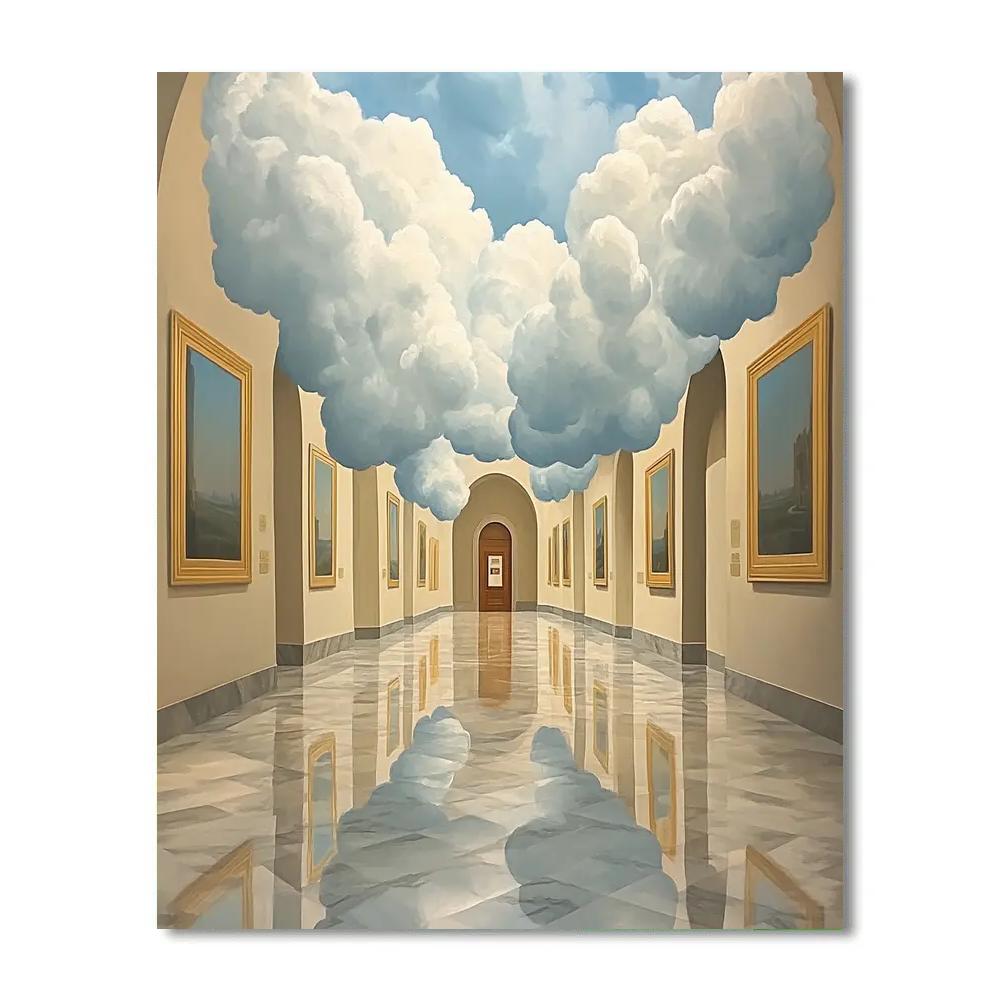 René Magritte Inspired Cloud Filled Museum Hall DIY paint by numbers