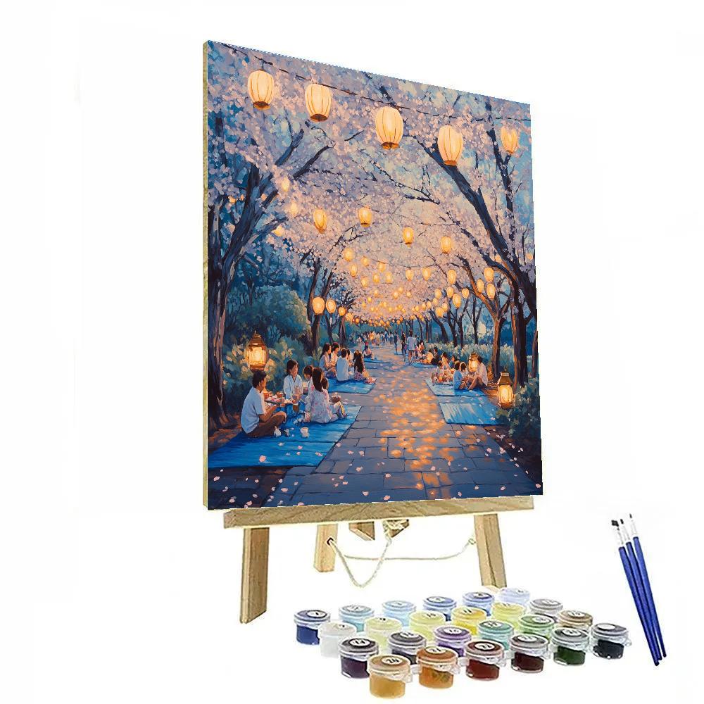 Spring Evening At Ueno Park Cherry Lantern Walk Tokyo Japan painting number kit