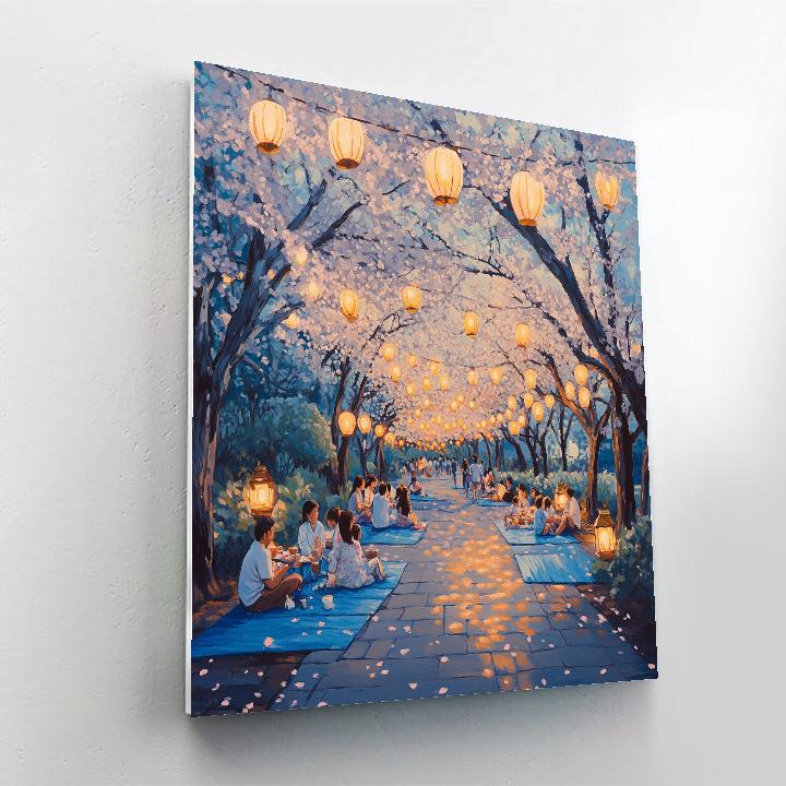Spring Evening At Ueno Park Cherry Lantern Walk Tokyo Japan painting number kit