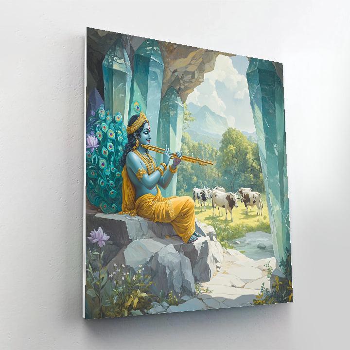 Krishna Playing Flute Inside A Crystal Cave Paint by numbers art