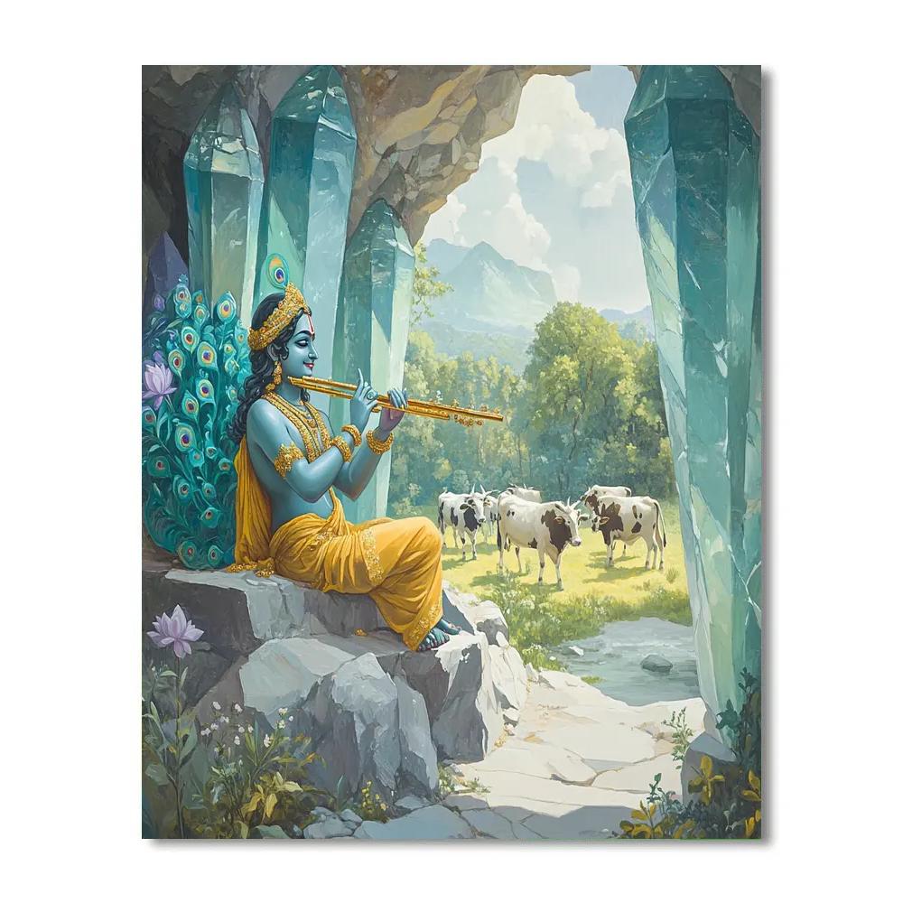 Krishna Playing Flute Inside A Crystal Cave Paint by numbers art
