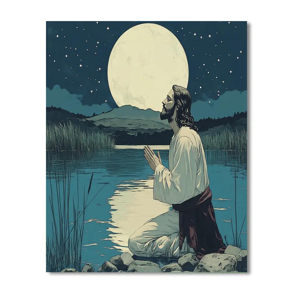 Midnight Lake Prayer With Jesus DIY paint by numbers