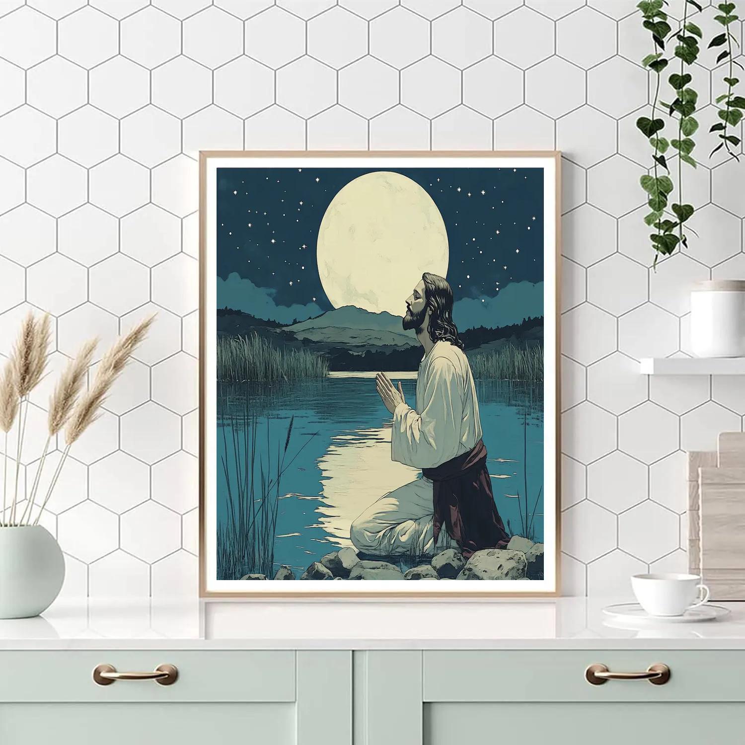 Midnight Lake Prayer With Jesus DIY paint by numbers