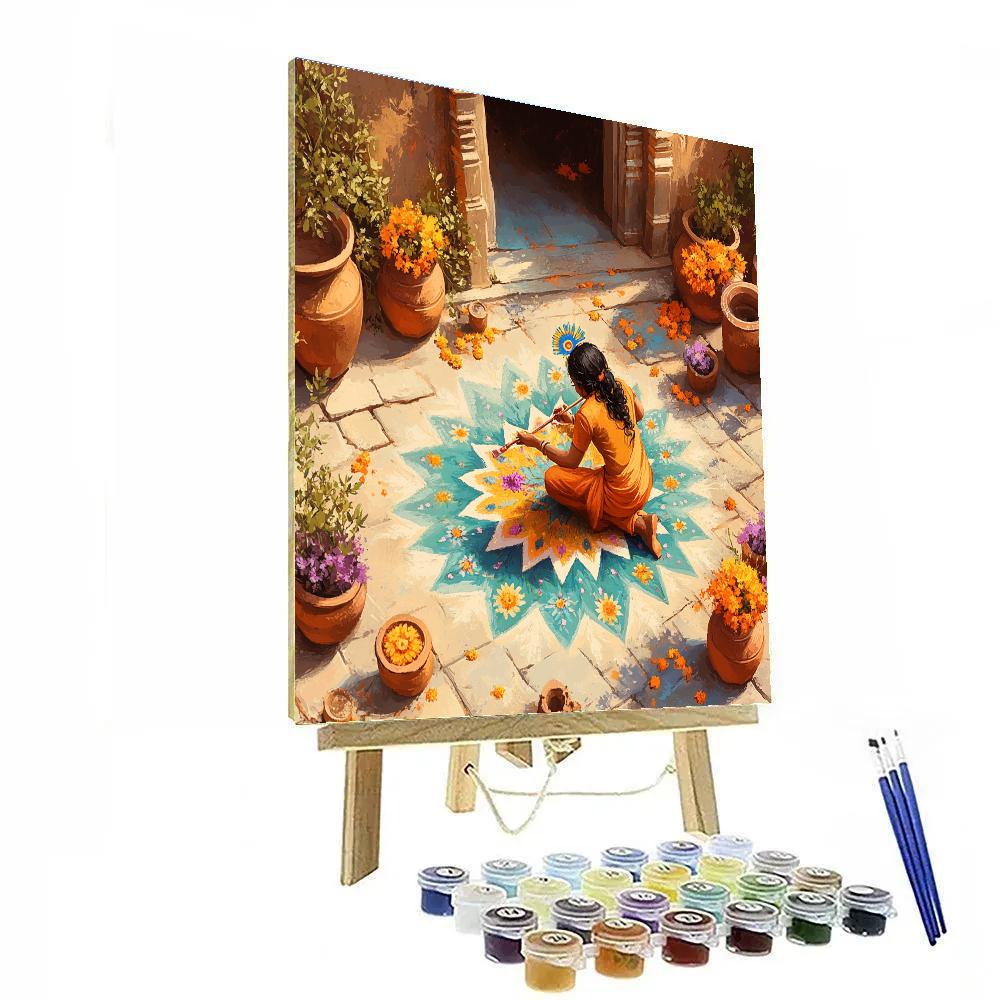 Krishna Painting Rangoli Of Star Flowers Paint by numbers kits