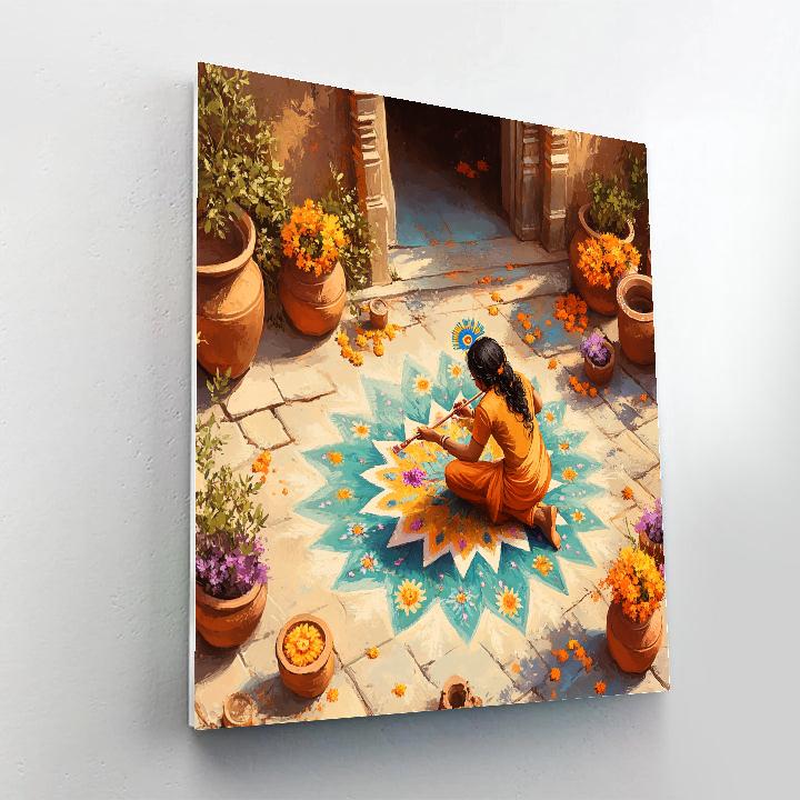 Krishna Painting Rangoli Of Star Flowers Paint by numbers kits