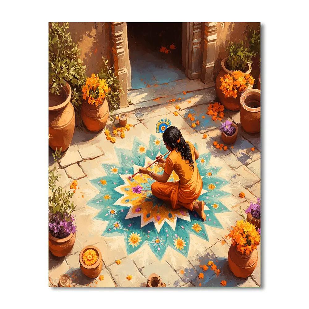 Krishna Painting Rangoli Of Star Flowers Paint by numbers kits