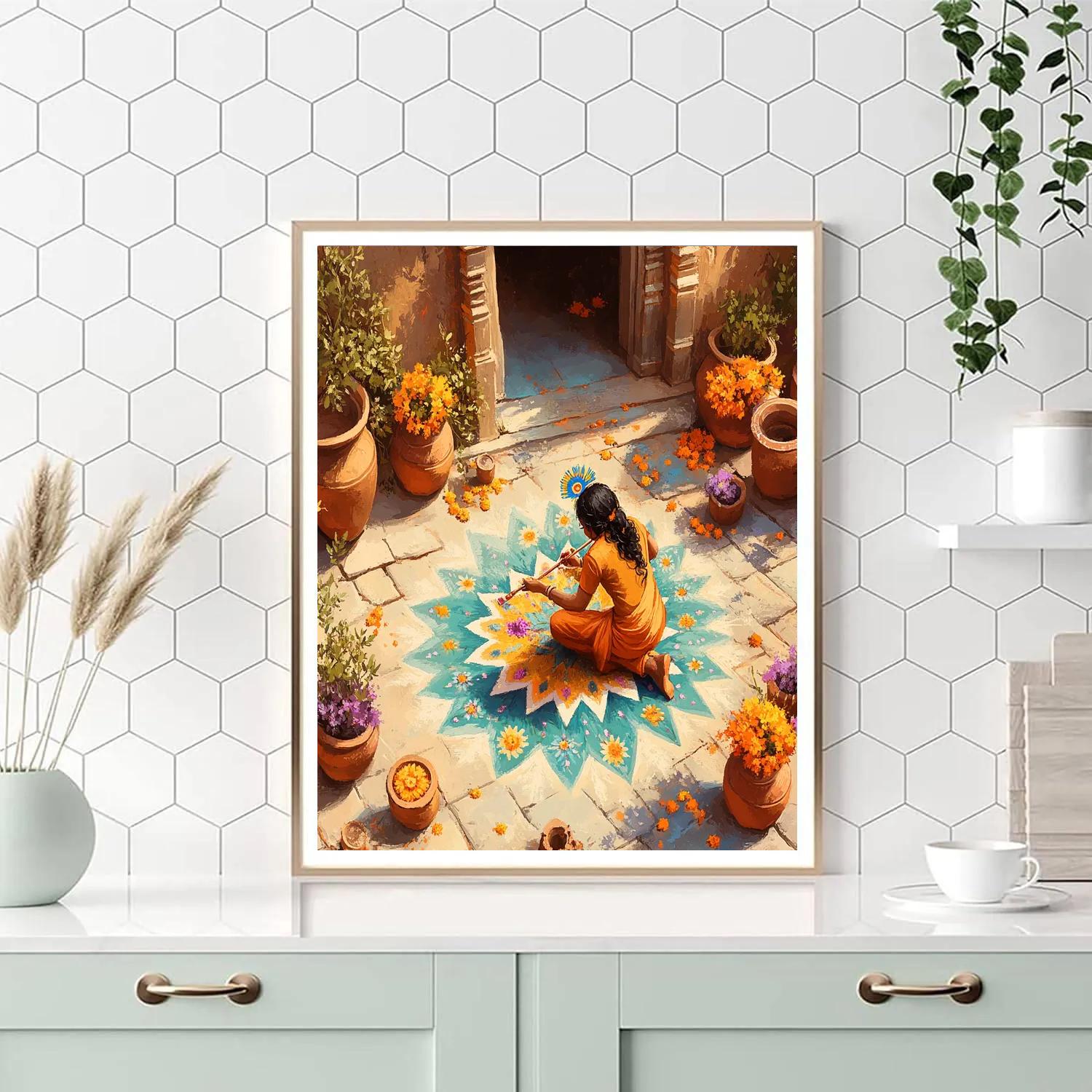 Krishna Painting Rangoli Of Star Flowers Paint by numbers kits