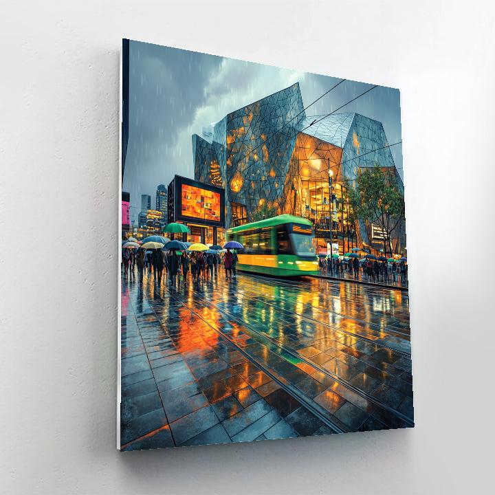 Rainy Evening Trams At Federation Square Melbourne Australia Paint by numbers kits