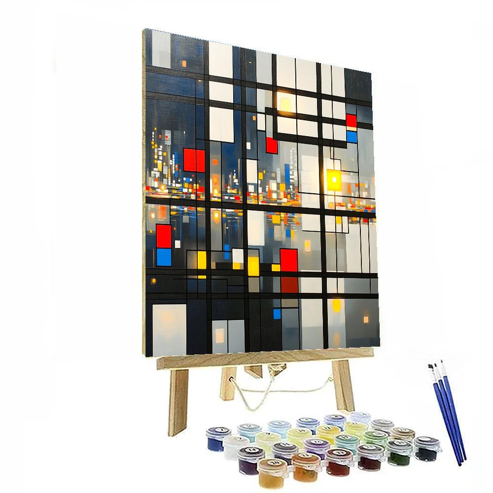 Piet Mondrian Inspired Geometric Citylights Map Numbered painting kits