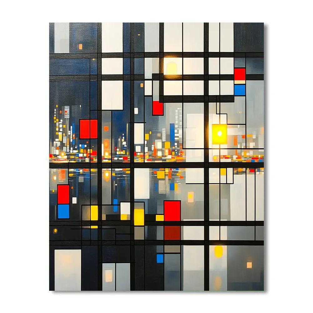 Piet Mondrian Inspired Geometric Citylights Map Numbered painting kits