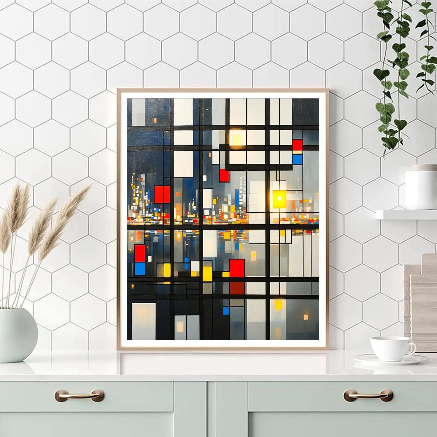 Piet Mondrian Inspired Geometric Citylights Map Numbered painting kits