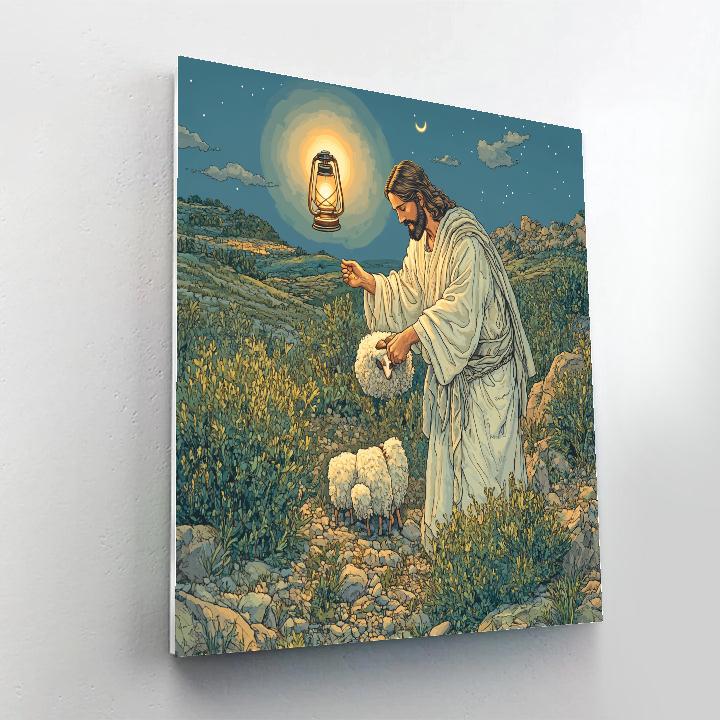 Jesus And The Lost Sheep Lantern Search paint by color