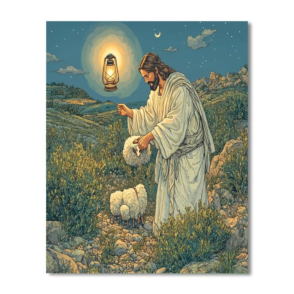 Jesus And The Lost Sheep Lantern Search paint by color