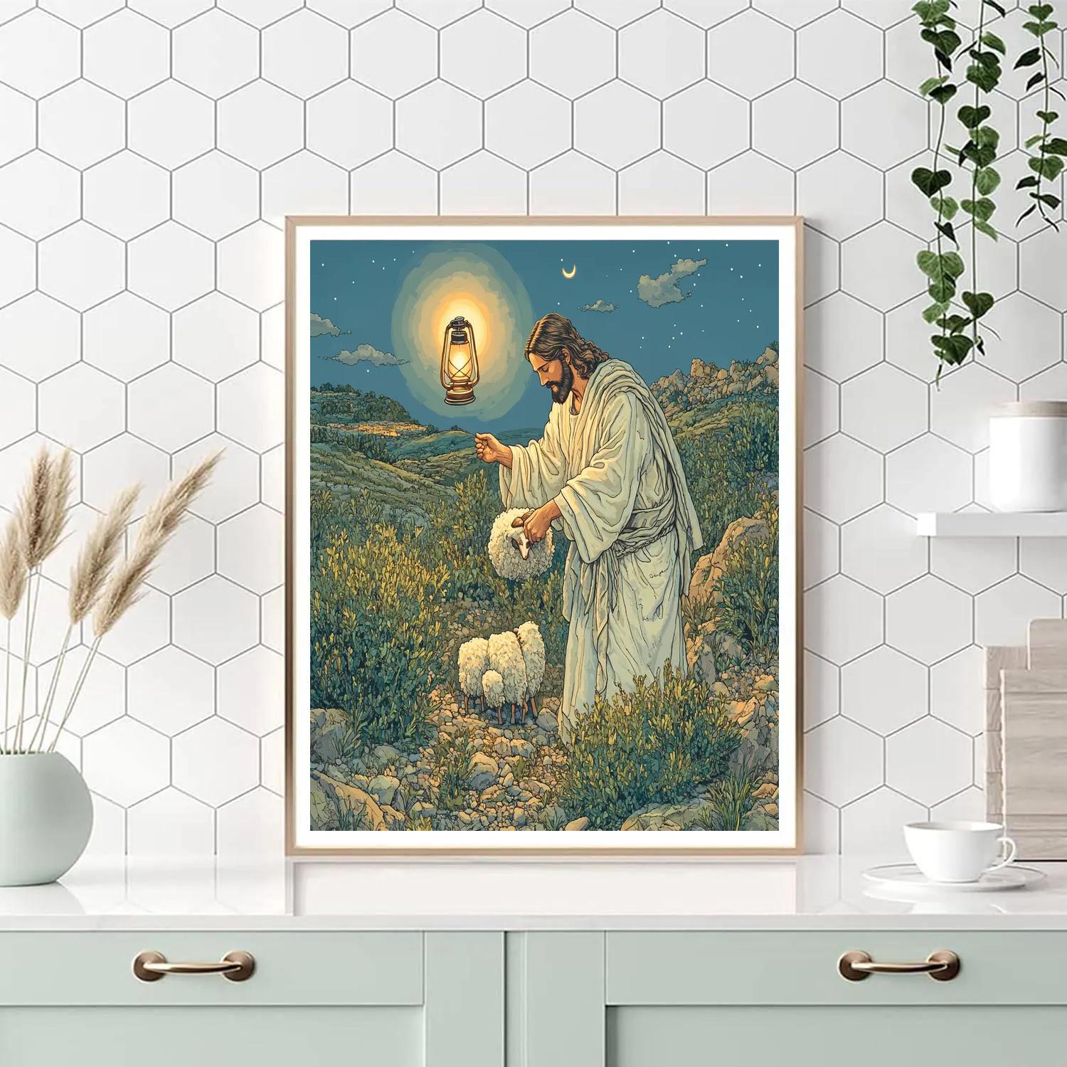Jesus And The Lost Sheep Lantern Search paint by color