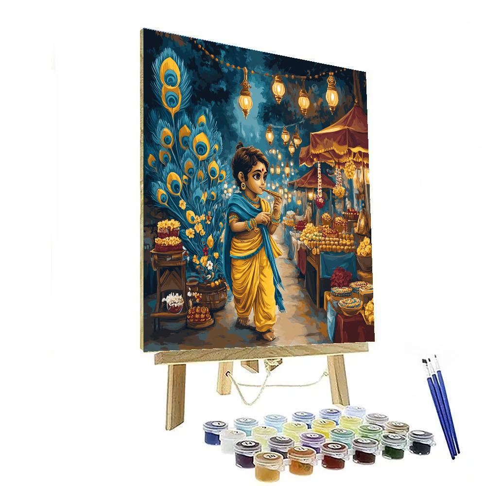 Krishna And The Peacock Feather Lantern Market painting number kit