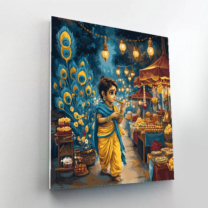 Krishna And The Peacock Feather Lantern Market painting number kit
