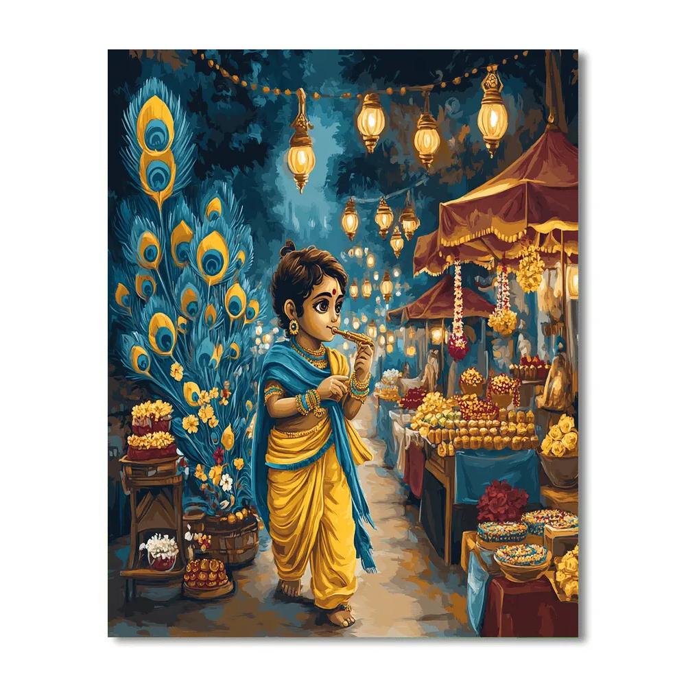 Krishna And The Peacock Feather Lantern Market painting number kit