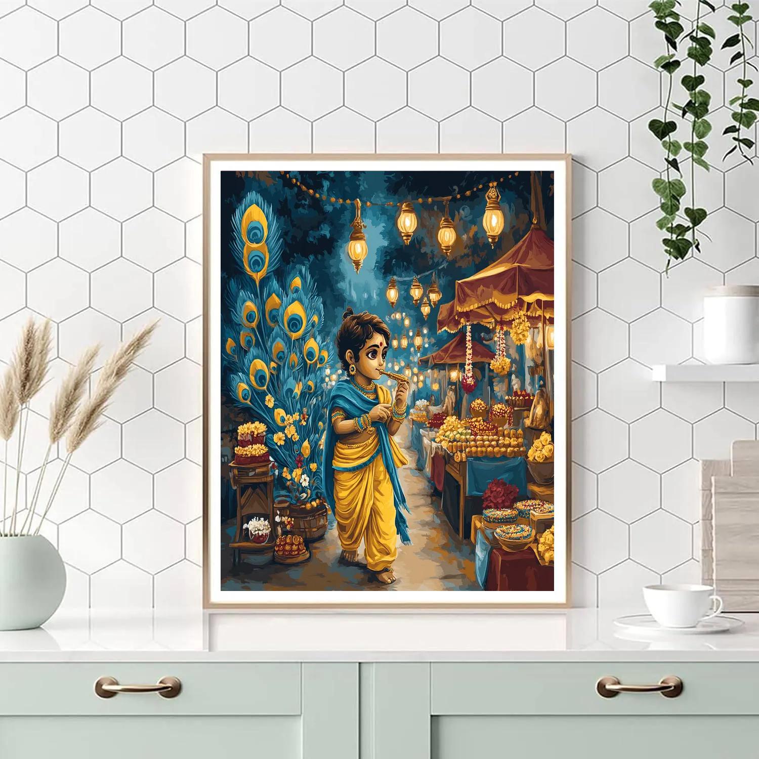 Krishna And The Peacock Feather Lantern Market painting number kit