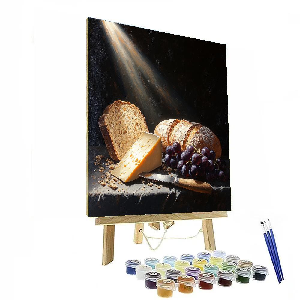 Caravaggio Inspired Dramatic Still Life Of Bread And Cheese Paint by numbers kits