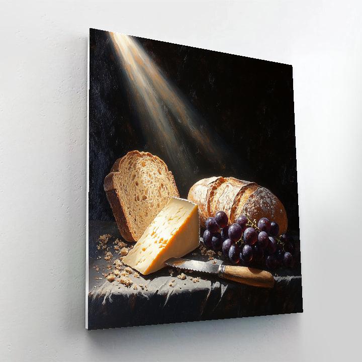 Caravaggio Inspired Dramatic Still Life Of Bread And Cheese Paint by numbers kits