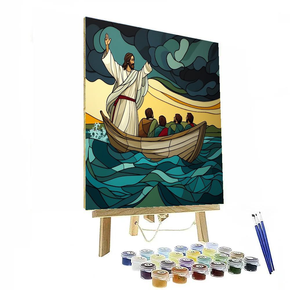 Jesus Calming The Sea Mosaic Style Scene Numbered painting kits