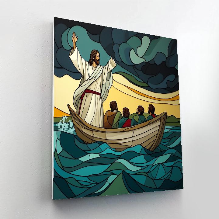 Jesus Calming The Sea Mosaic Style Scene Numbered painting kits