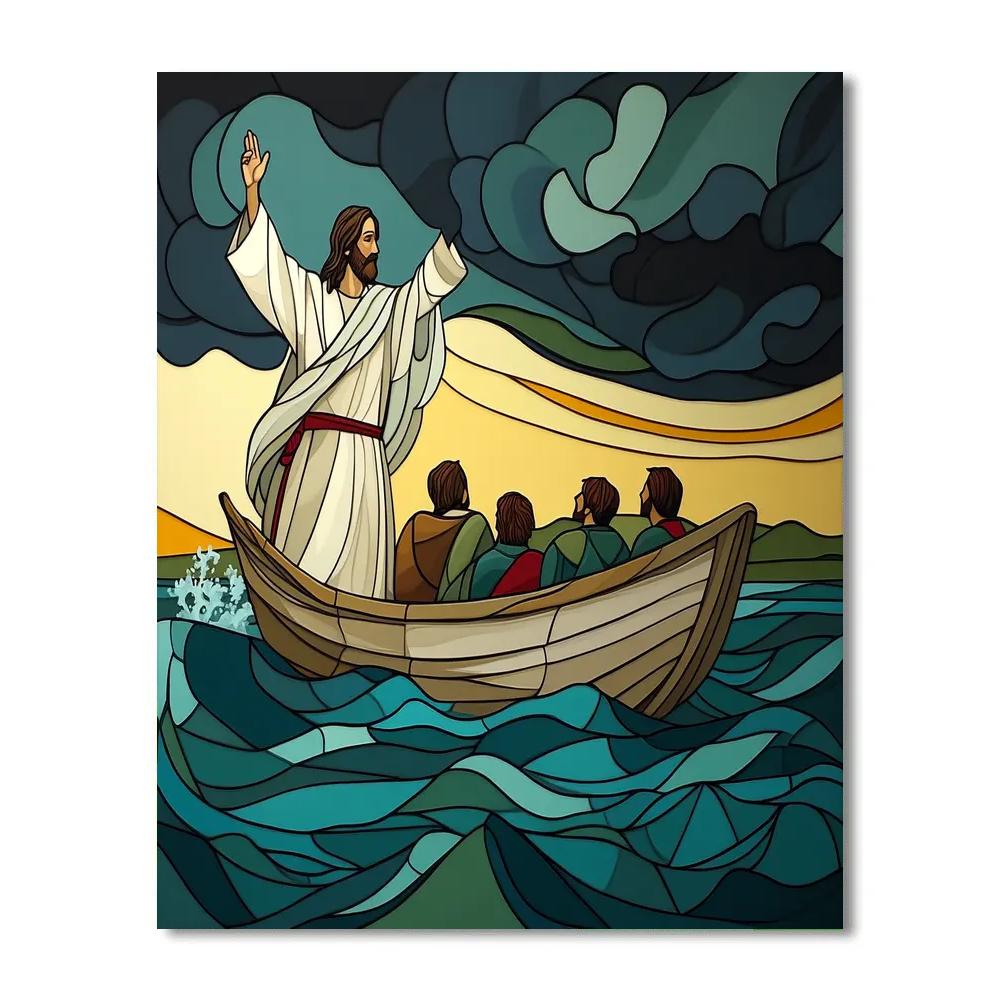 Jesus Calming The Sea Mosaic Style Scene Numbered painting kits