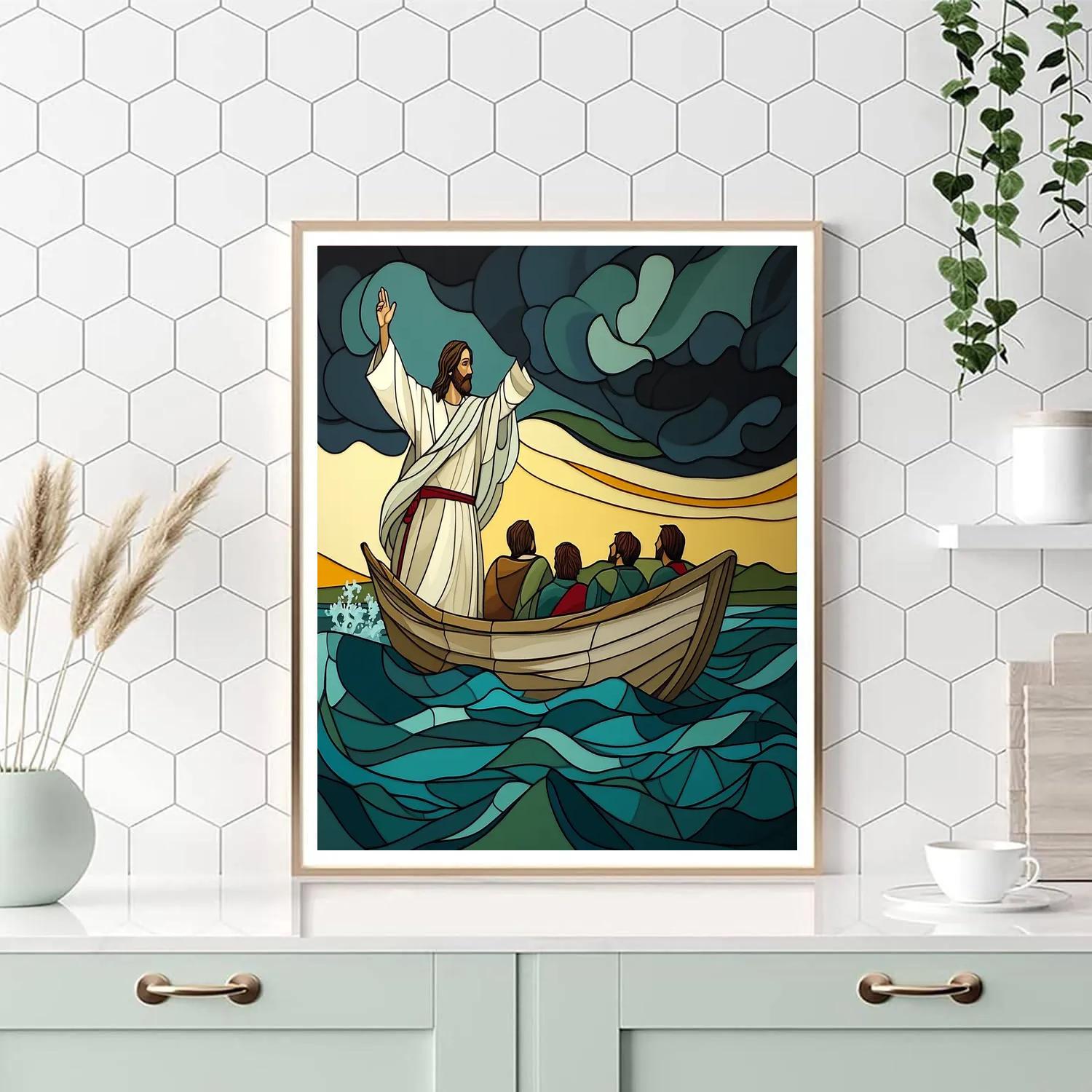 Jesus Calming The Sea Mosaic Style Scene Numbered painting kits
