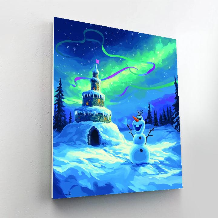 Olaf Aurora Snow Fort Disney Inspired Number painting