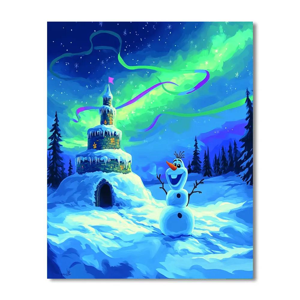 Olaf Aurora Snow Fort Disney Inspired Number painting
