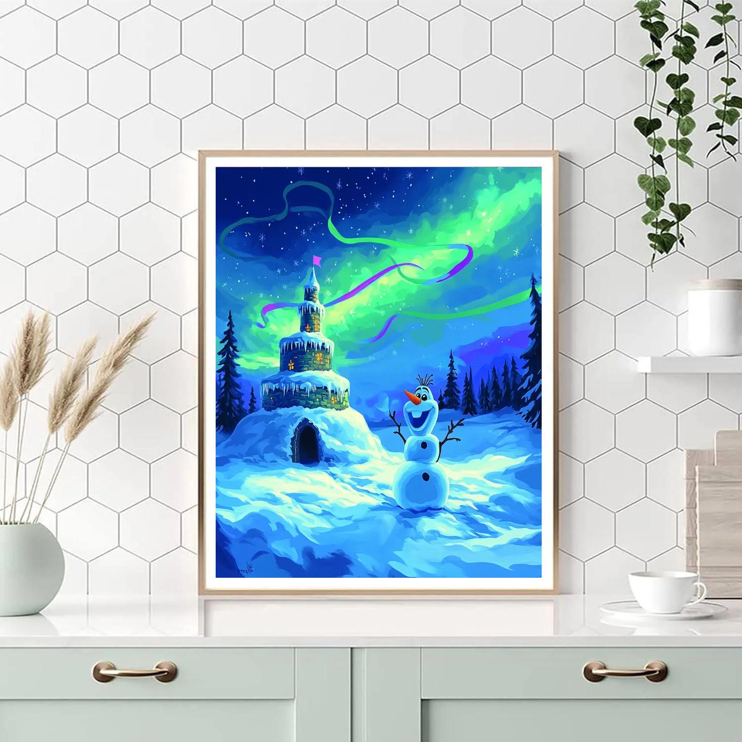 Olaf Aurora Snow Fort Disney Inspired Number painting