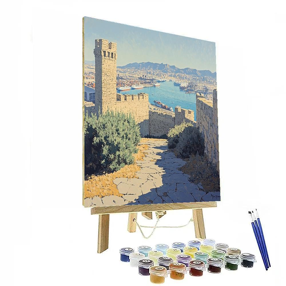 Mountain Backdrop At Montjuic Castle Viewpoint Barcelona Spain paint by number