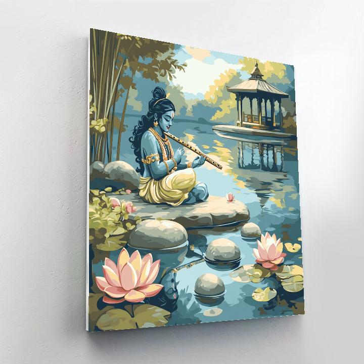 Krishna And The Mirror Pond Of Many Flutes Paint by numbers kits