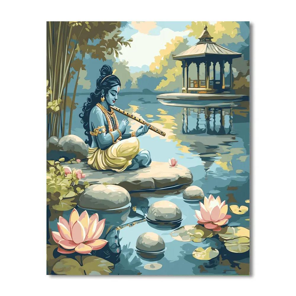 Krishna And The Mirror Pond Of Many Flutes Paint by numbers kits